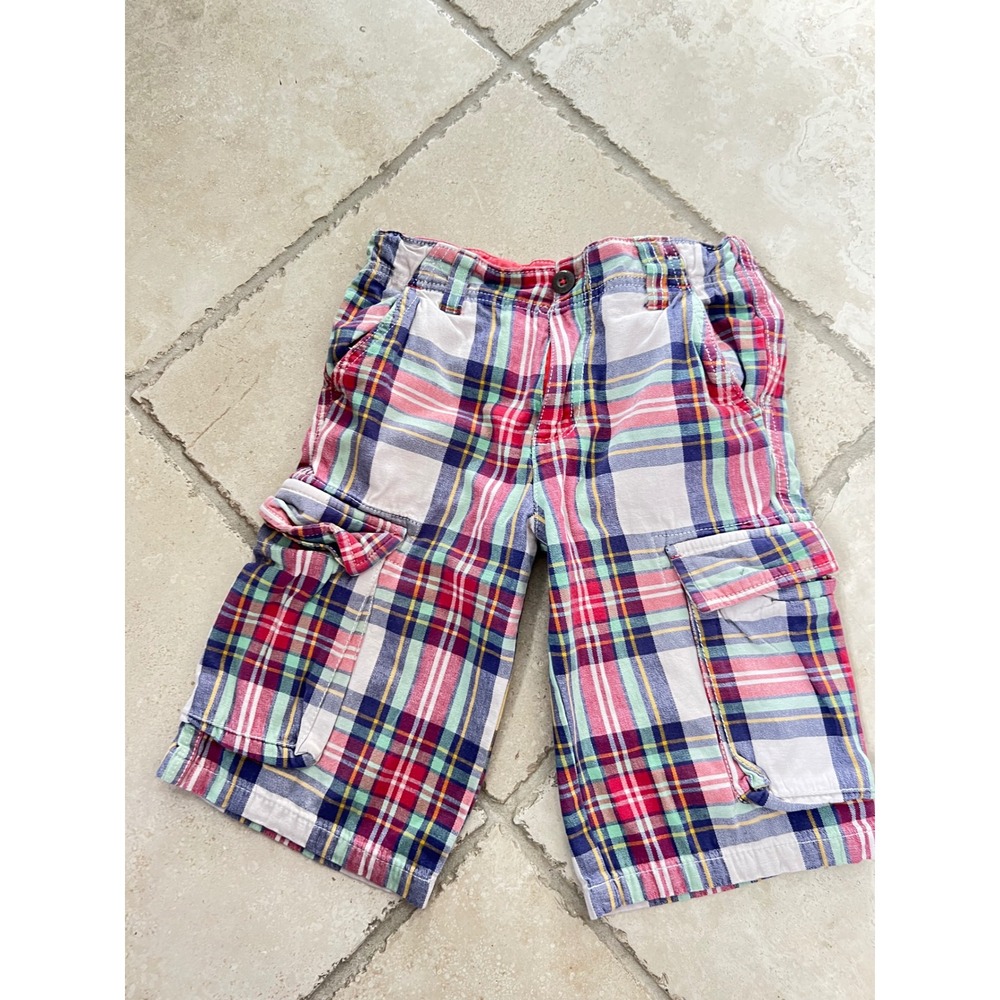Mini Boden Boys 9 Plaid Cargo Shorts Multicolor Madras Cotton Adjustable waist